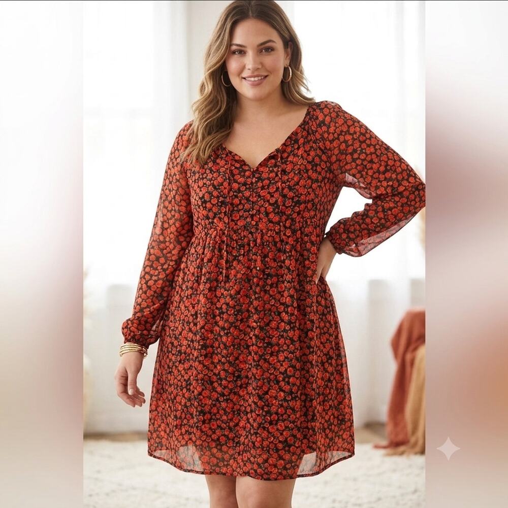 Nasty Gal Rose Mini Dress Size 22 Boho Smocked Peasant Party Red Empire Sheer